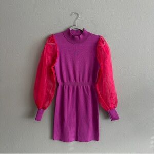 Flat White Pink and Purple Puff Long Sleeve Mini Dress Large